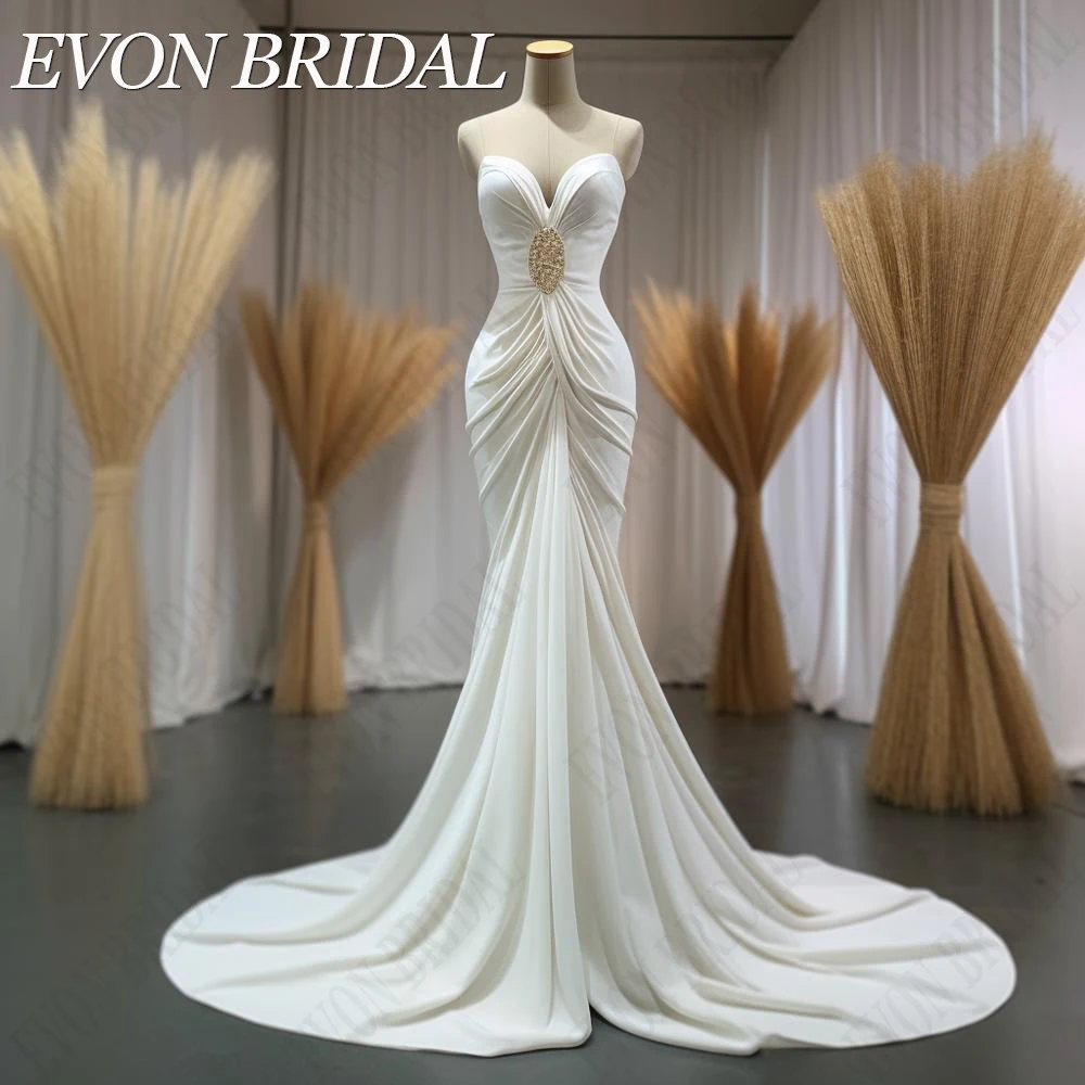 EVON BRIDAL 2024 Ivoor Eenvoudige Trouwjurken Korea Women Clauzed, op maat gemaakte zeemeermin Pleat Strapless Bruidsjurken 2024 Ivoor Eenvoudig Bruidsjurken Korea Vrouwen 웨딩 드레스 Zeemeermin Pleat Strapless Bruidsjurken