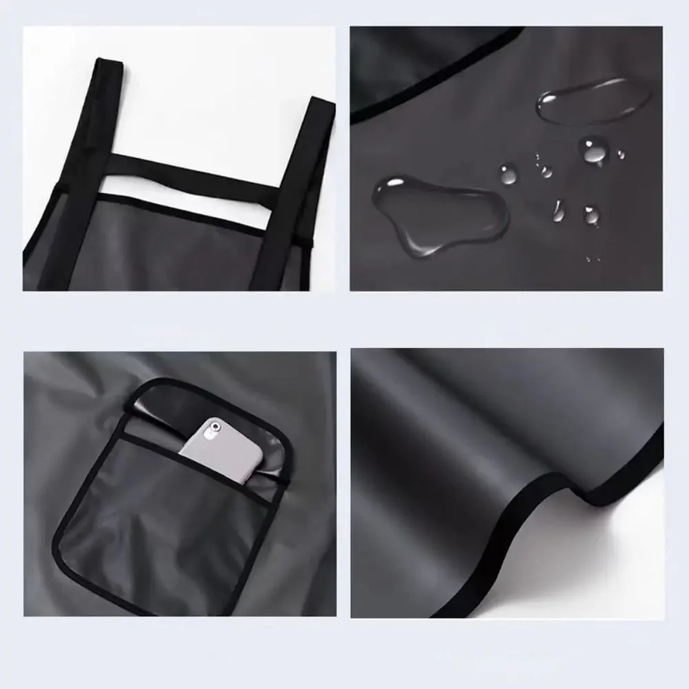 Wasserdichte Küchenschürze Haushalt PVC Ölbeständige Arbeitsschürze Transparente Schwarze Schmutzabweisende Reinigungsschürzen – Detail 2