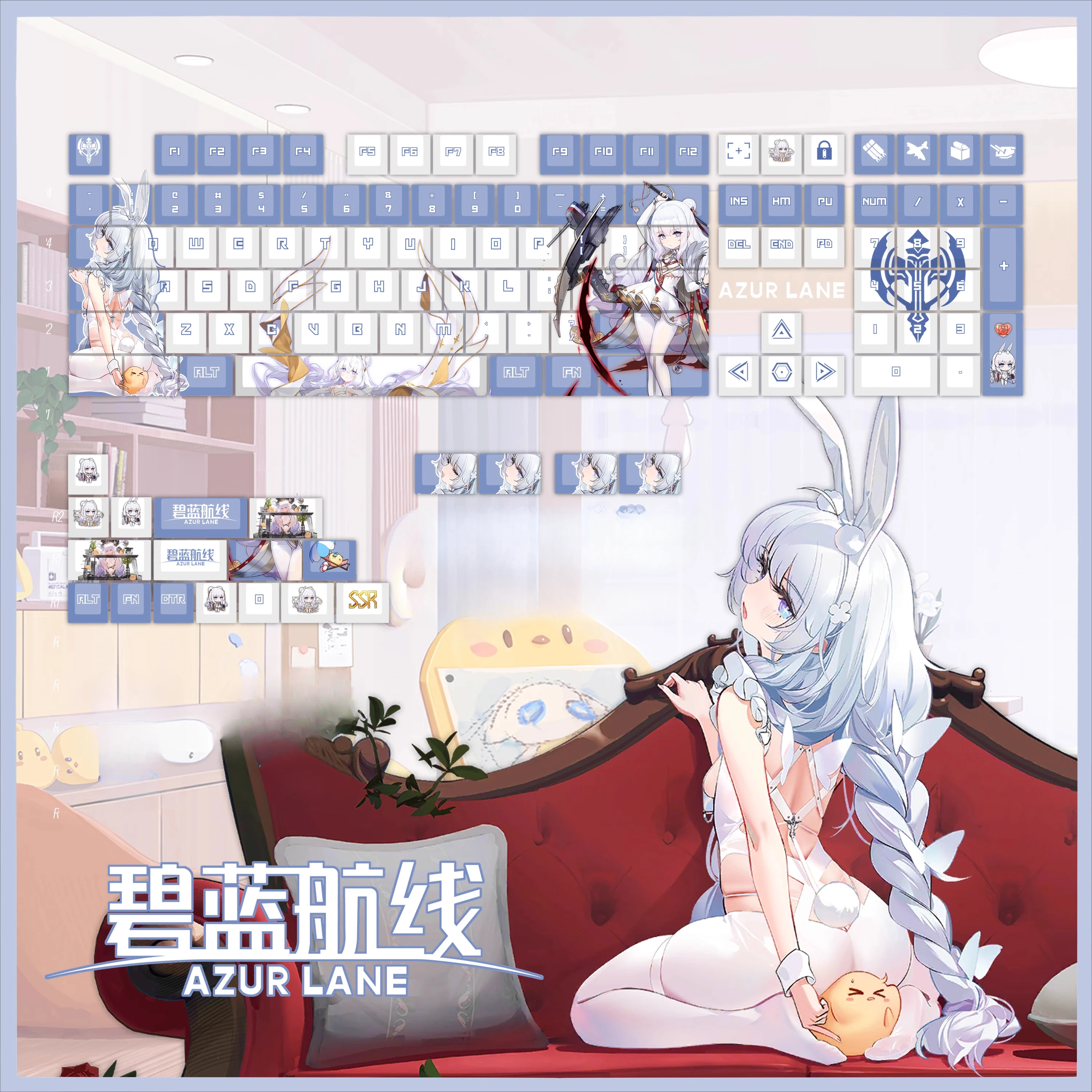 MNF Le Malin PBT teclas Azur Lane juego tinte sublimación cubierta de llave Cherry Cross MX interruptor teclas para teclado mecánico Otaku