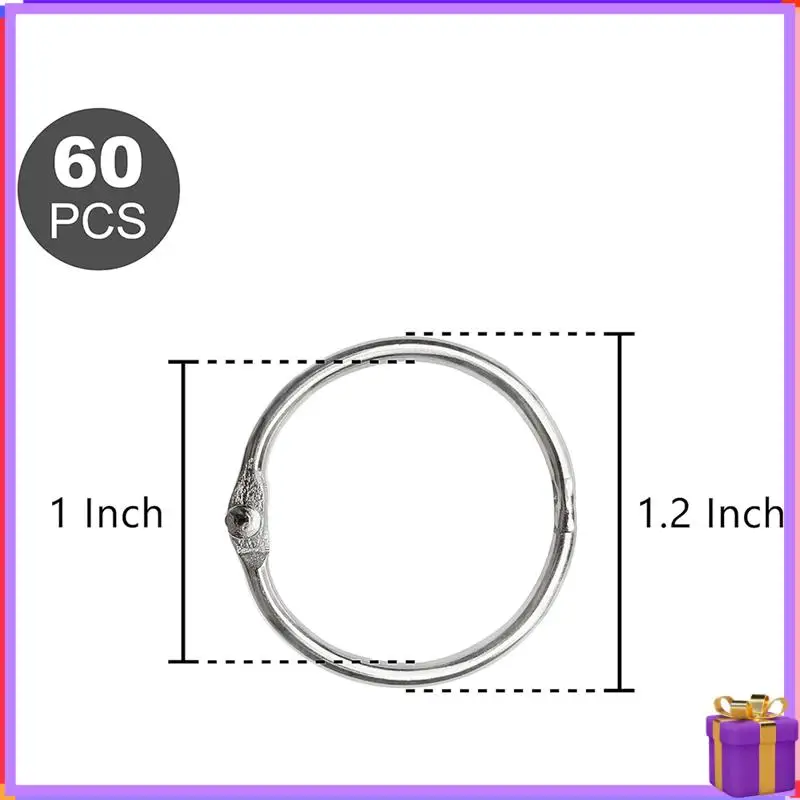 Advanced 60 PCS Loose Leaf Binder Rings 1-Inch Office Book Rings, Nickel Plated Steel Binder Rings, Key Rings, Metal Book Rings