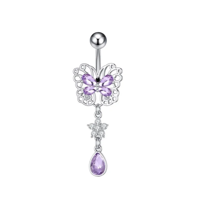 1Pc Fashion Crystal Belly Button Piercing Jewelry For Women Shiny Butterfly Navel Piercing Heart Piercing Nombril Belly Ring