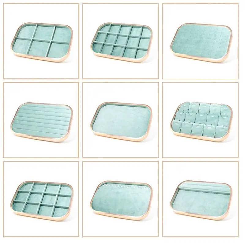 european-style-metal-jewelry-display-stand-aluminum-alloy-super-fiber-green-jewelry-tray-drawer-type-jewelry-box-for-bedroom