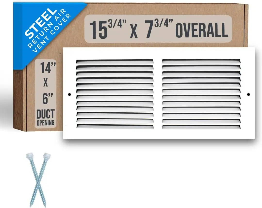

Fits 14x6 Duct Opening Steel Return Air Grille, White HVAC Vent Cover for Sidewall and Ceiling, Outer 15.75"x7.75"