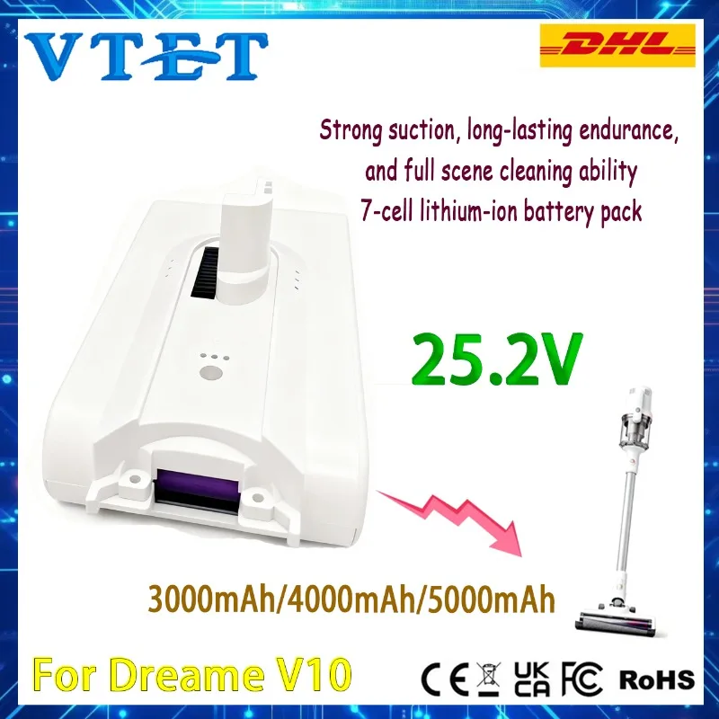 

Is Suitable for Dreame V10 Handheld Vacuum Cleaner Lithium Battery, 25.2V, 30-50AH, Temperature Protection, Detachable Design