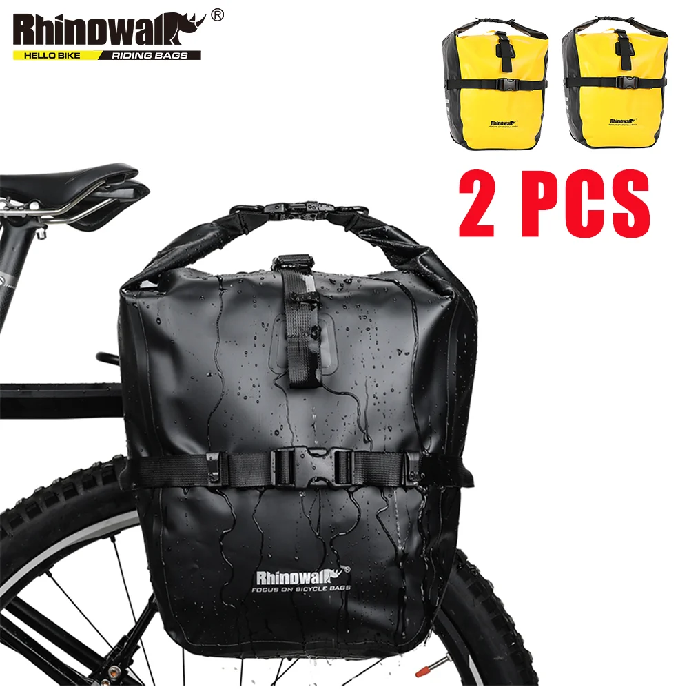 Rhinowalk 2Pcs Double Side Bike Bag 100%Waterproof Bicycle Pannier Saddle Bag 20L Portable Road Bike Back Seat Bag Luggage