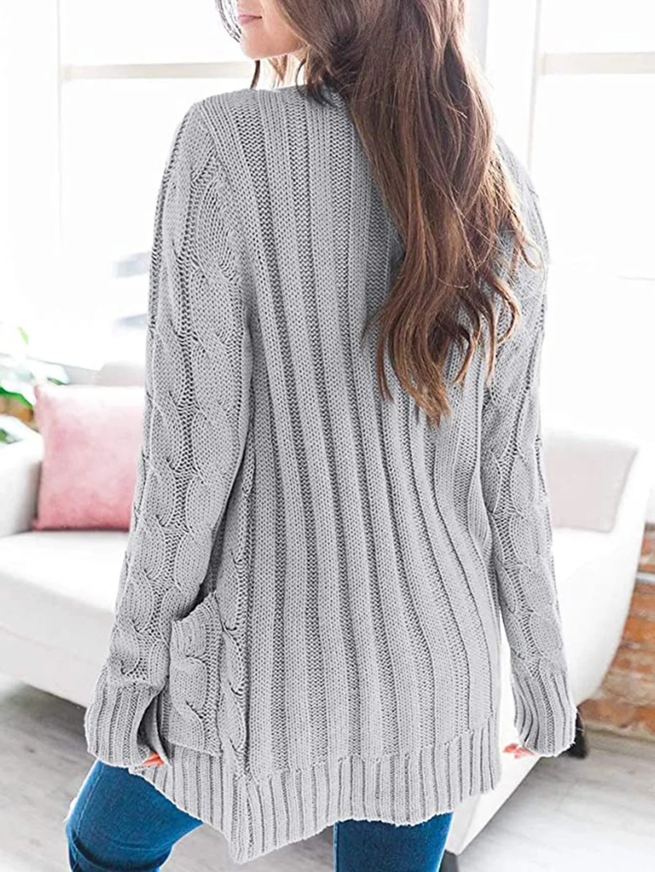 

New Autumn V-neck Long Cardigan Sweater Jacket Women Knitwear Ladies Long Sleeve Casual Loose Sweater Coat Female Tops