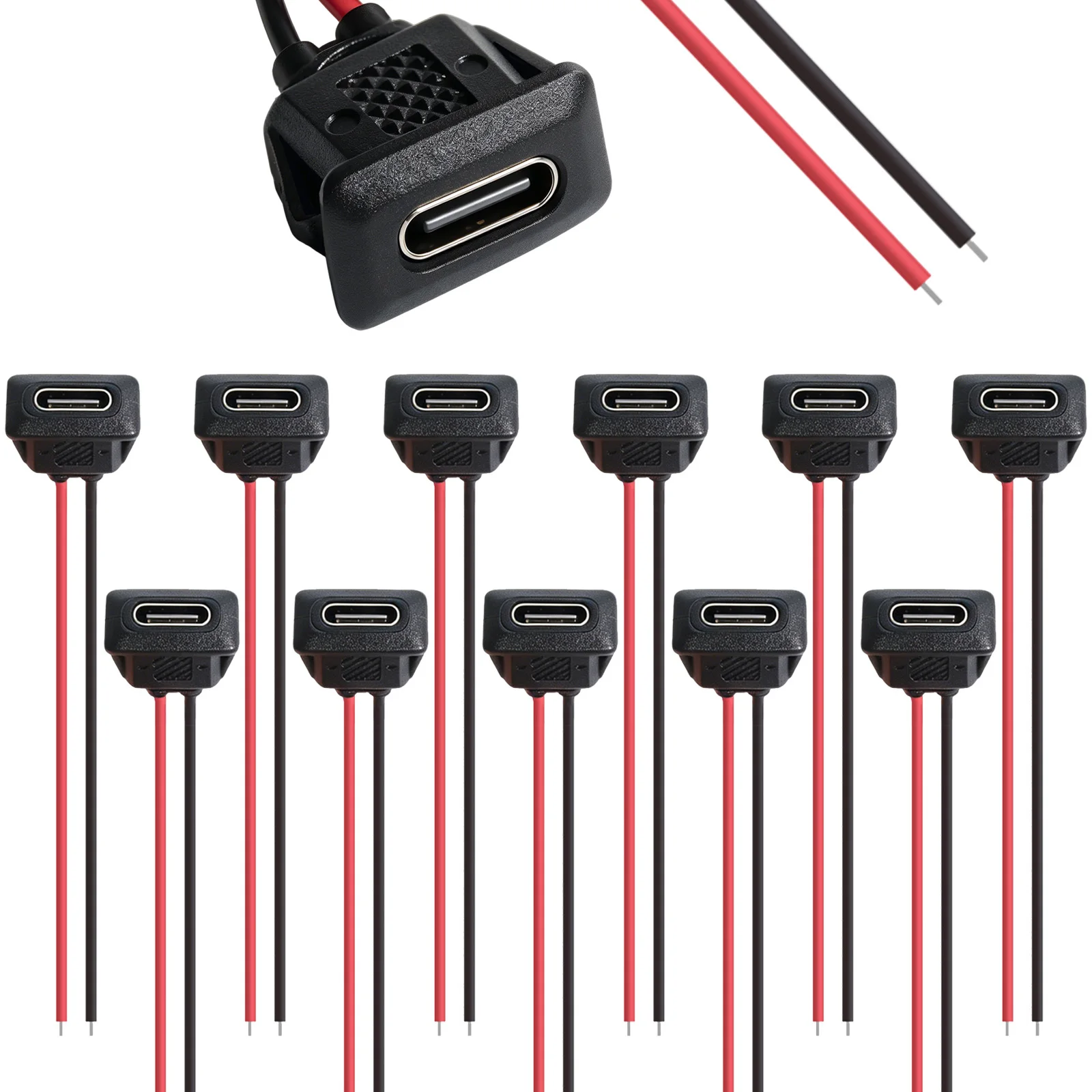 20 peças chassi fêmea tipo c 2 pinos tipo c conector de soquete fêmea à prova d'água porta de carregamento fêmea com fivela de cartão 3a USB-C