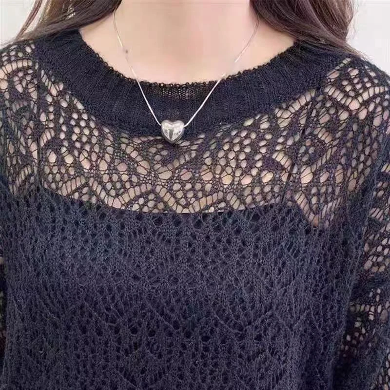 MEXZT Y2K Hollow Out Pullover maglione donna dolce Sexy vedere attraverso sottile maglione allentato coreano oversize protezione solare camicia top