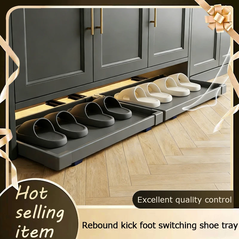 Entryway Cabinet Interior Pull Out Shoe Rack Toe Kick Drawer With Push Open Slide Rail And Pull Out Tray Household Storage