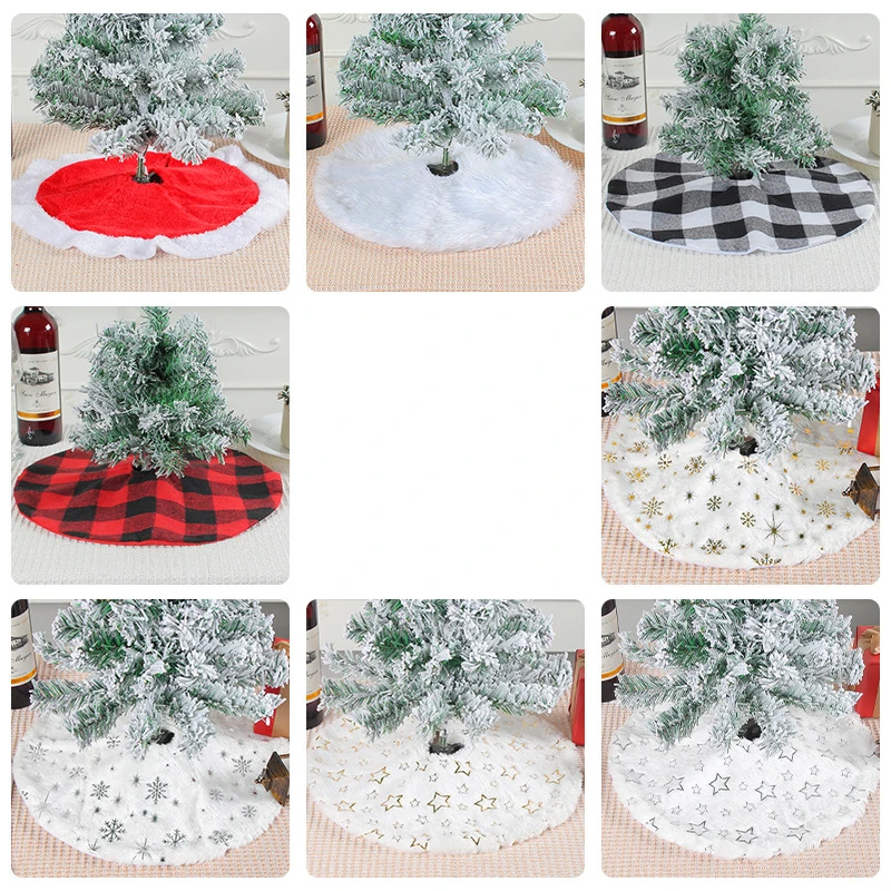 1PC Mini Gold Snowflake Christmas Tree Skirt Desktop White Red Xmas Tree Skirt Base Decoration Ornament Party Supply