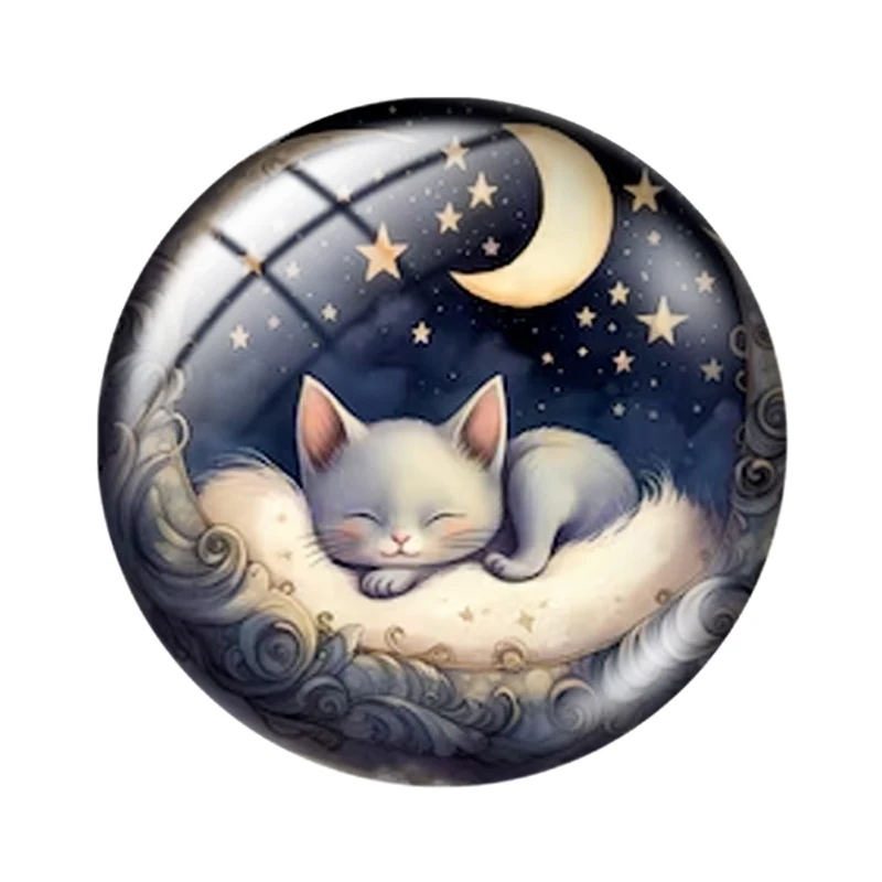 Sleeping Celestial Kitten 10pcs 12mm/16mm/18mm/25mm Round Photo Glass Cabochon Demo Flat Back Making findings