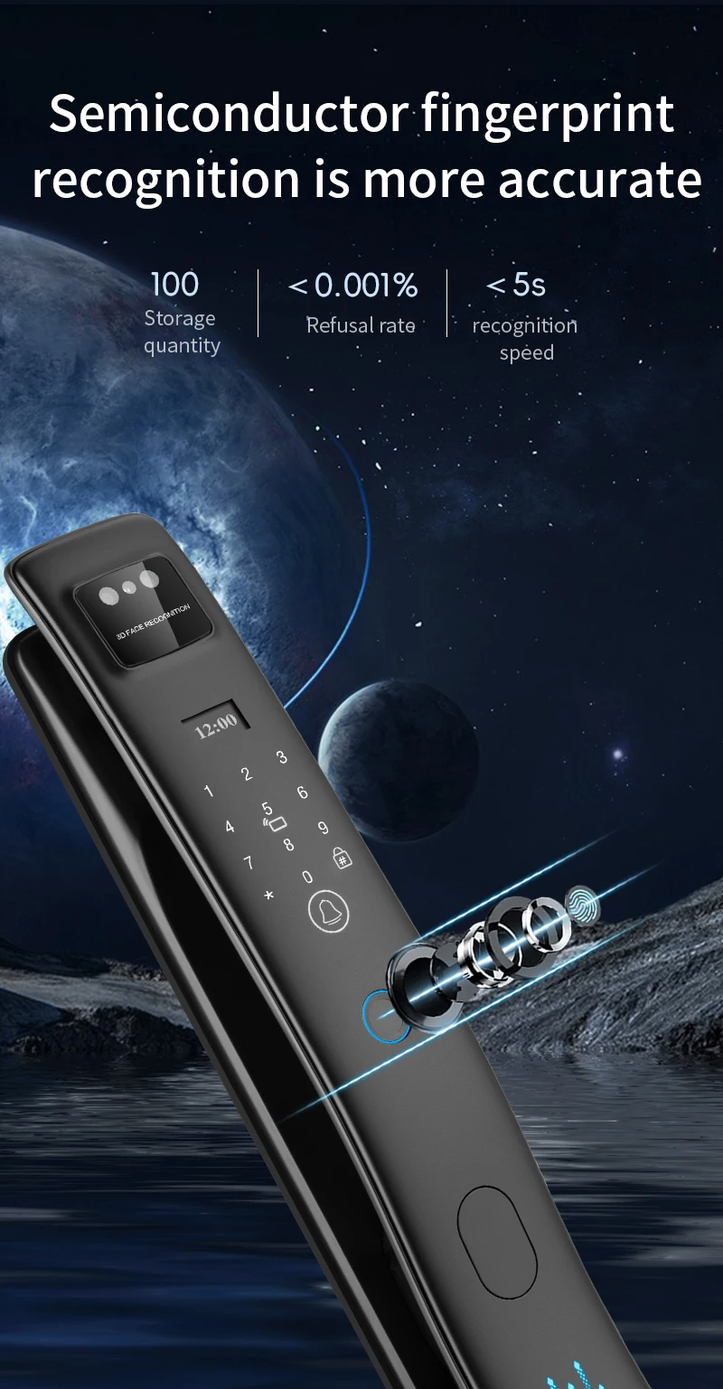 ビジュアルインターホン指紋パスワードWifiインテリジェント顔認識ホームドアロックカメラ付き