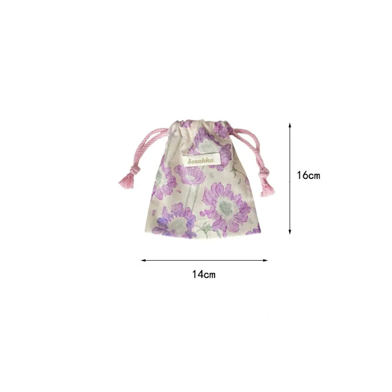 Cute Floral Small Thing Cosmetic Lipstick Portable Storage Bag Purse Key Earphone Jewelry Tote String Rope Pouch Drawstring Bags