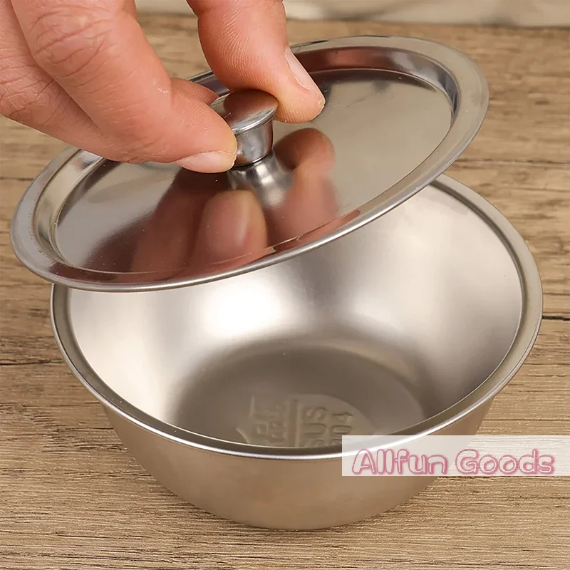Kitchen Tableware Fruit Salad Dessert Soup Bowl Food Container Rice Noodles Bowl 304 Stainless Steel Steamed Egg Bowl With Lids