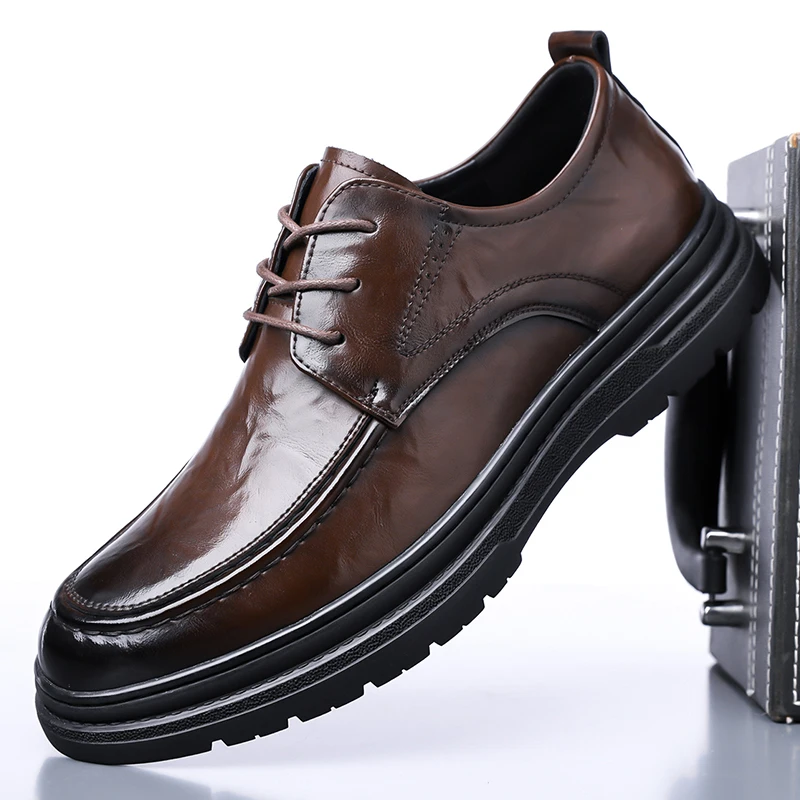 

Fashion Brand Men's Round Headed Breathable Lace Up Leather Shoes Autumn New Top Layer Cowhide Comfortable Formal Leather Shoes