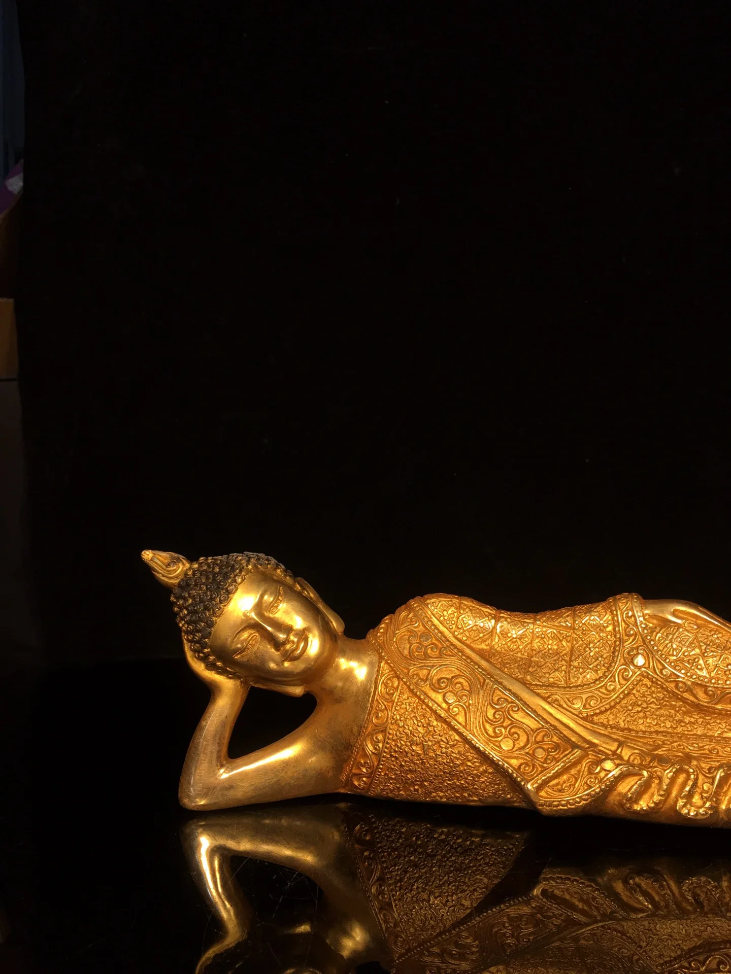 Rare  old Handmade Copper-gilt reclining Buddha (Sakyamuni Buddha) statue,Free shipping