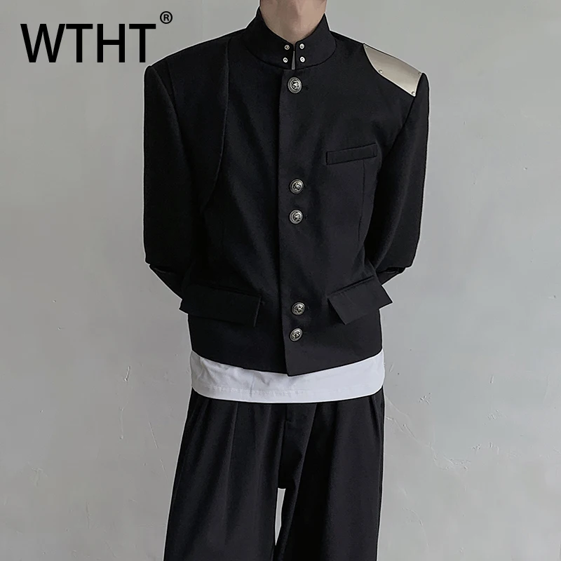 WTHT Fashion Men's Metal Shoulder Pads Pockets Blazer Coats Trendy Chinese Style Stand Collar Jackets Male 2025 Summer 2A0736