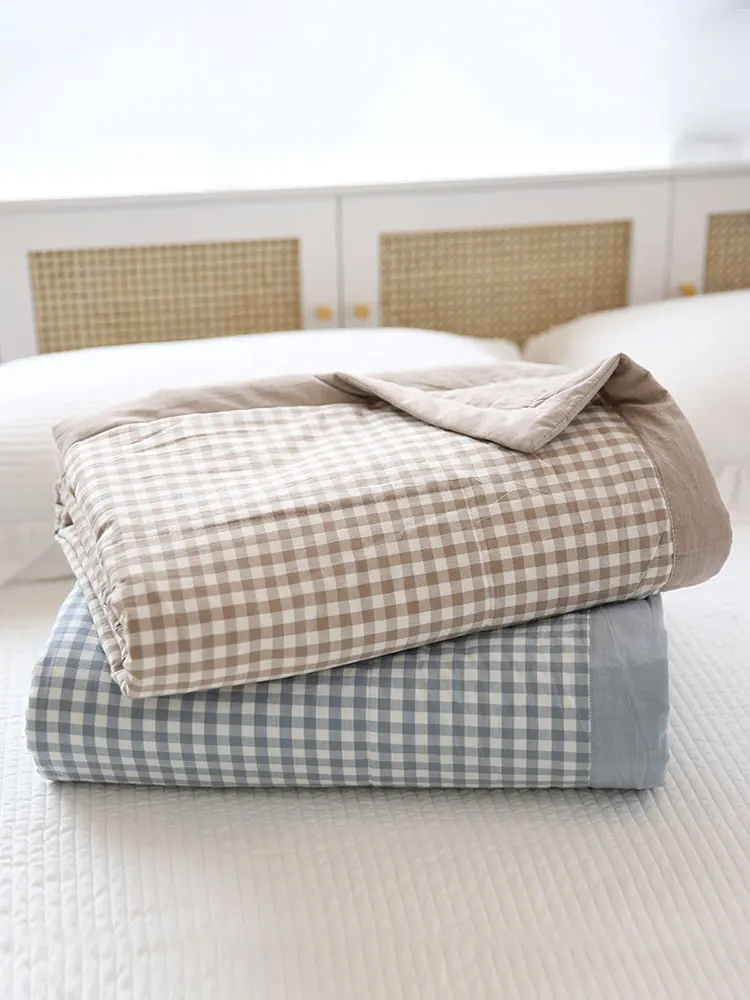 

Летнее одеяло из чистого хлопка в клетку, тонкое, для кондиционированных помещений, односпальное, машинная стирка, можно стирать в воде, прохладное хлопковое одеяло для лета