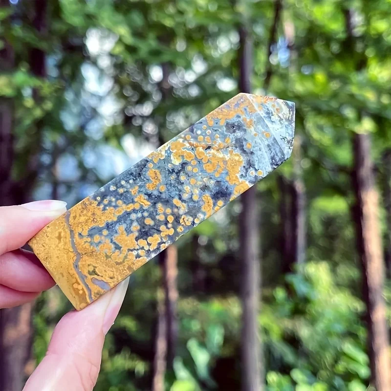 1pc Ocean Jasper Square Column - Van Gogh-Inspired Starry Sky & Sunflowers Patterns, Natural Stone Relax Decor for Home