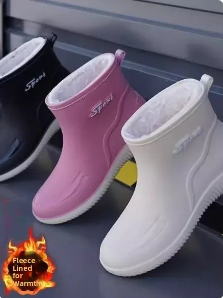 

Thickened Women's Rain Boots Fashionable Waterproof Non-slip Kitchen Car Wash Outdoor Wear Short Tube Rubber Shoes