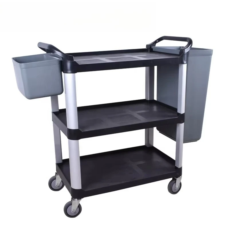 Hotel and restaurant plastic food service trolley 3-story high-quality plastic food cleaning trolley
