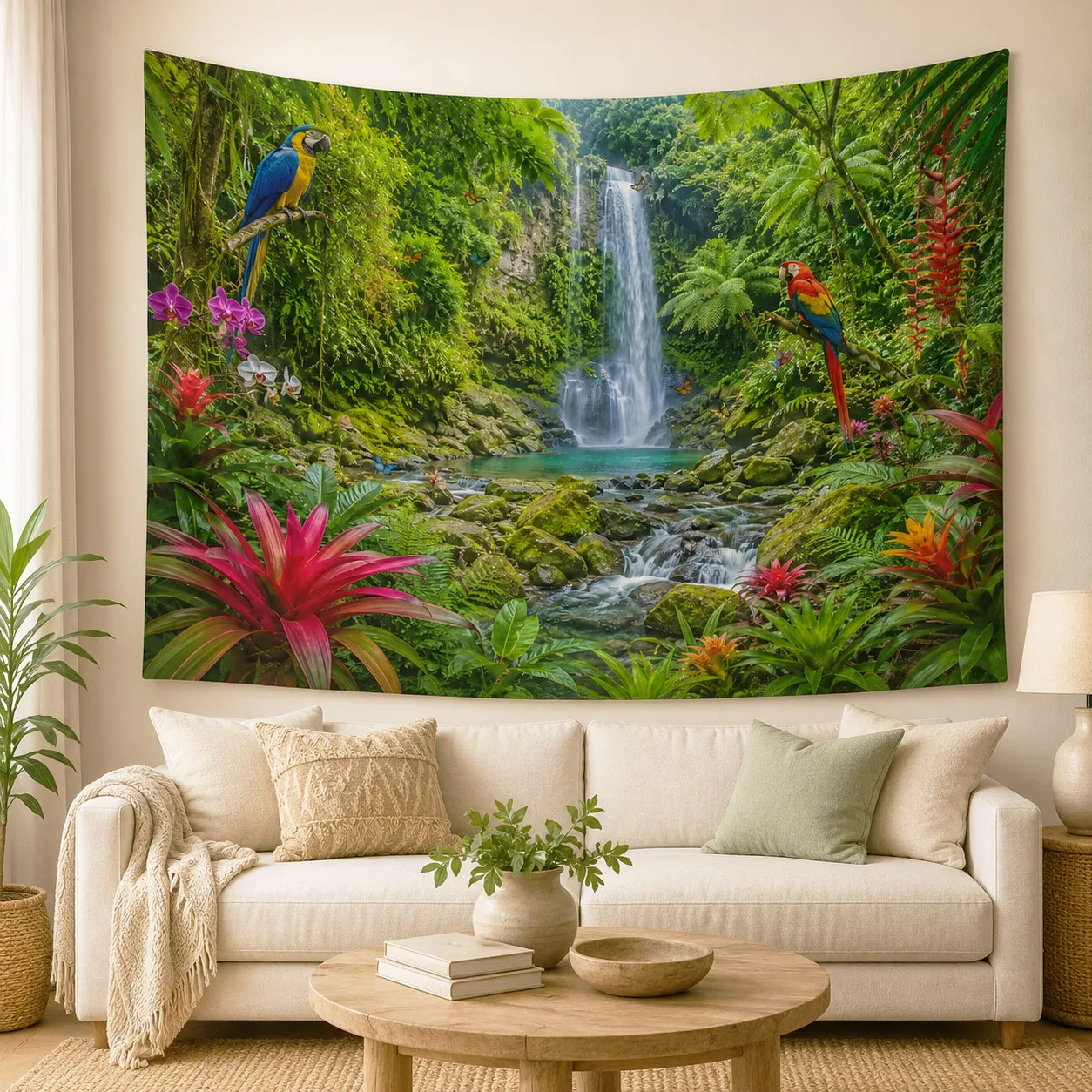 Tropical Rainforest Waterfall Tapestry Nature Landscape Wall Hanging Aesthetic Room Decor for Bedroom Living Room Background