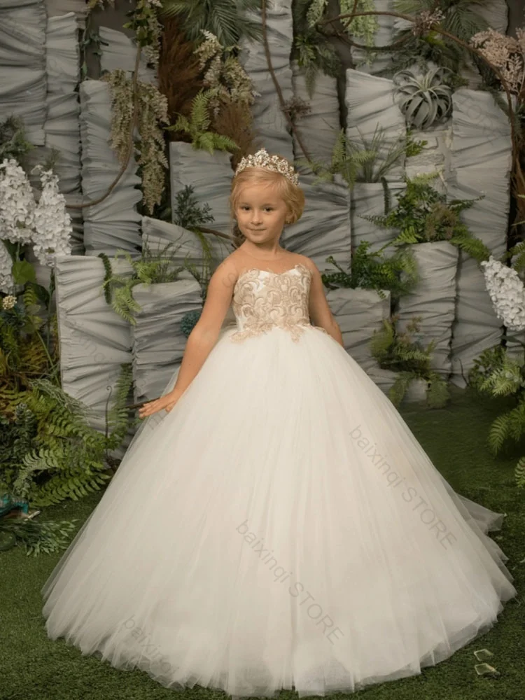 

Ivory Flower Girl Princess Dress Tulle Appliques Sale Low Price Birthday Prom Evening Dresses Bespoke Elegant Party Ball Gown