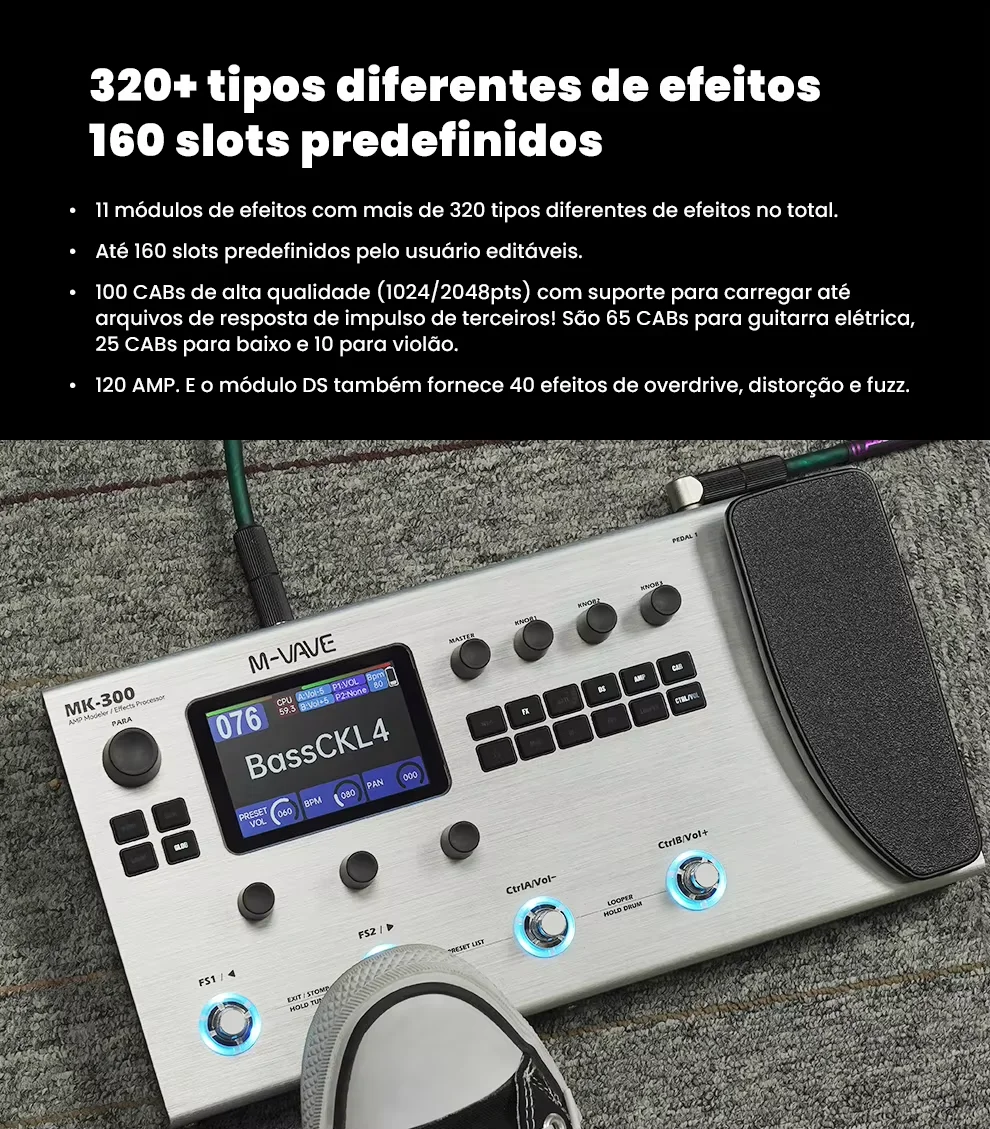 معالج جيتار متعدد التأثيرات M-VAVE MK-300 |   ANN النمذجة العصبية 120AMP/360FX |   10h 150s ستيريو لوبر 128 طبل ميدي داو