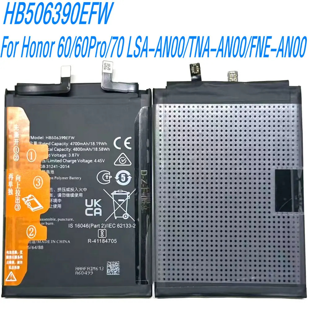 New 3.87V 18.19Wh HB506390EFW High Capacity Battery For Honor 60/60Pro/70 LSA-AN00/TNA-AN00/FNE-AN00 Mobile Phone