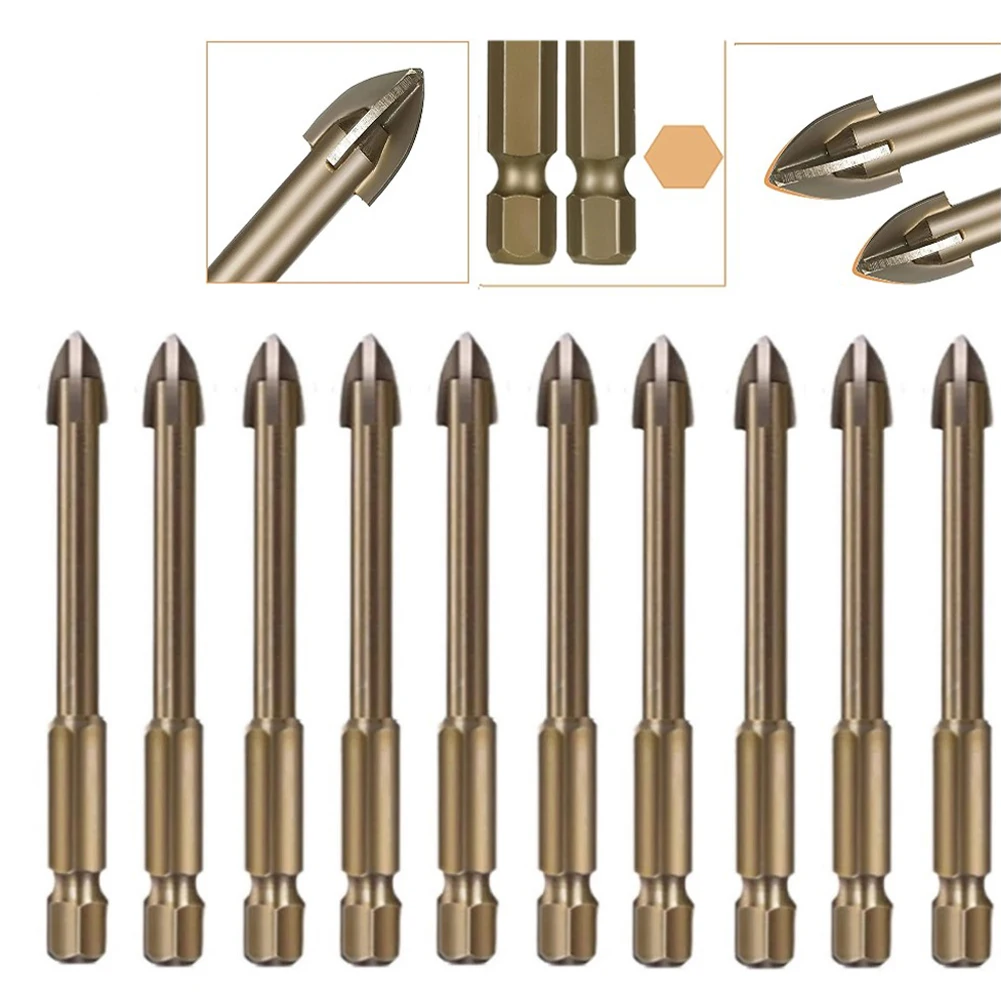 육각 드릴 비트, 10x6mm 타일 도자기 드릴 비트, 74mm 텅스텐 카바이드 대리석 세라믹 유리, 육각 생크 스피어 헤드 드릴 비트, 10 개