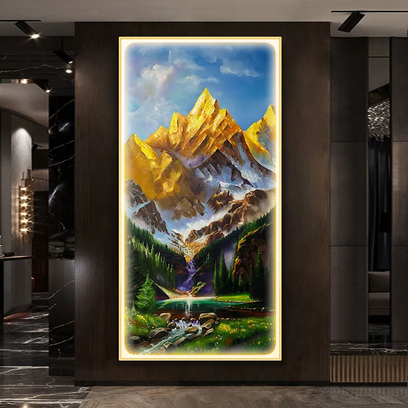 

Customized led sunshine golden landscape painting light luxury porch decoration painting