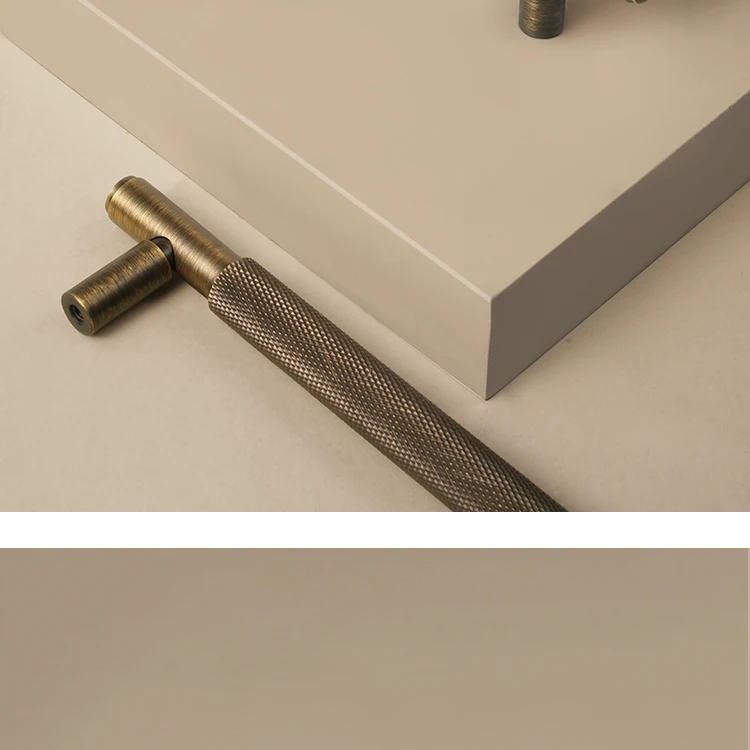 Dooroom Möbelgriffe aus massivem Messing, Kreuzrändelung, Schrank, Kleiderschrank, Kommode, Schuhschublade, Schrankknöpfe, T-Bar-Hardware-Griff – Detail 5