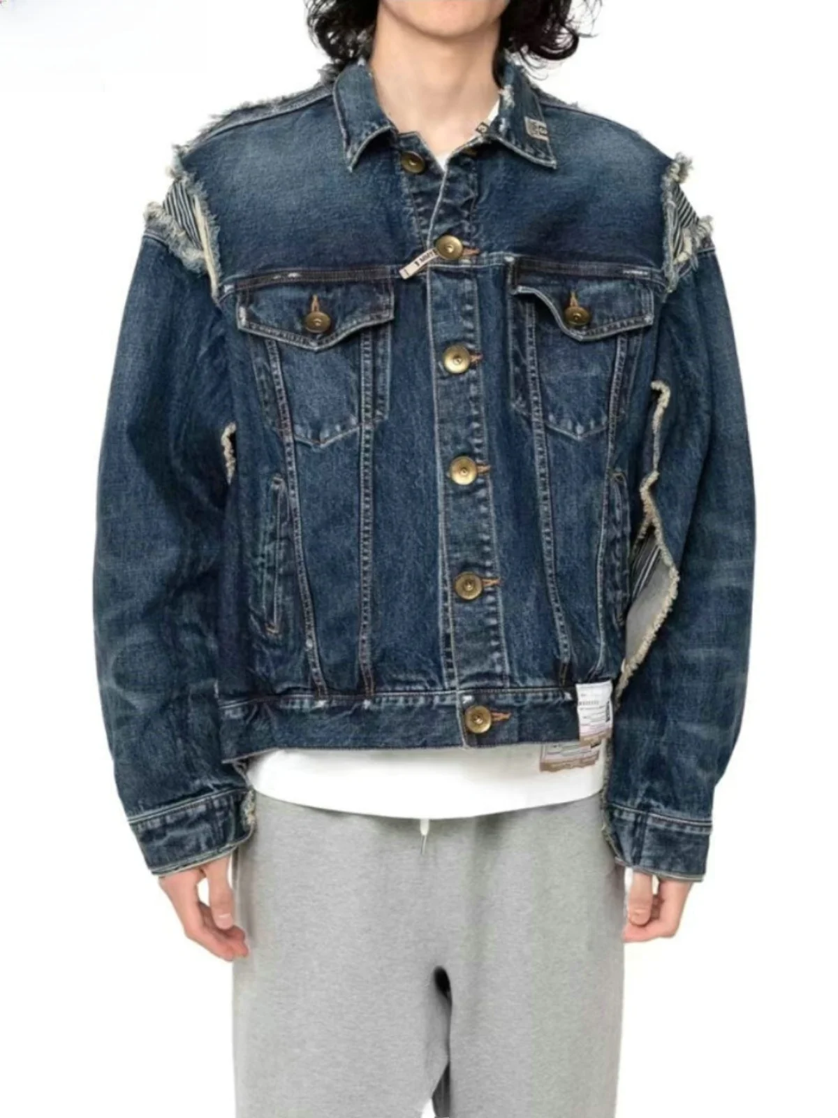 Fashion Brand 22aw Mihara Yasuhiro Sanyuan Kangyu Denim Cut Patchwork Distressed Casual Jacket