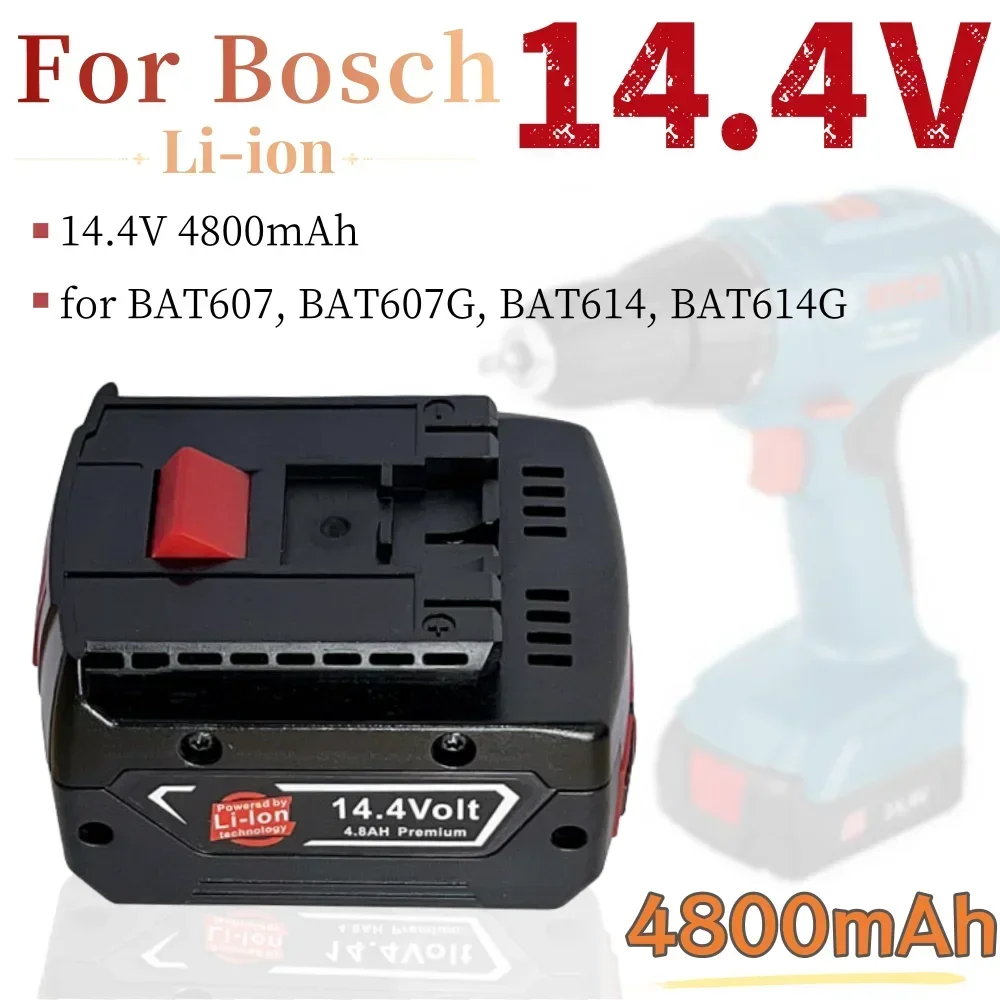 14.4V 4800mAh Rechargeable Li-ion Battery For Bosch Cordless Electric Drill Screwdriver BAT607, BAT607G,  BAT614G,GDS 14.4V-LI