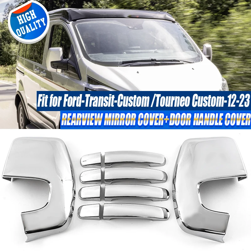 Rückspiegel Abdeckung + 4 Türgriff Abdeckungen Für Ford Transit Custom 2012-2023 Chrom Seite Spiegel