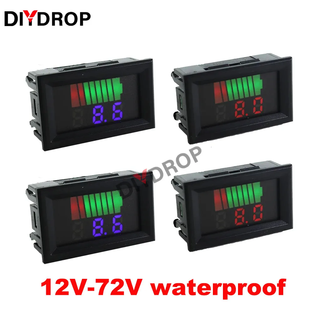 Car Battery Charge Level Indicator 12V 24V 36V 48V 60V 72V Lithium Battery Capacity Meter Tester Display LED Tester Voltmeter