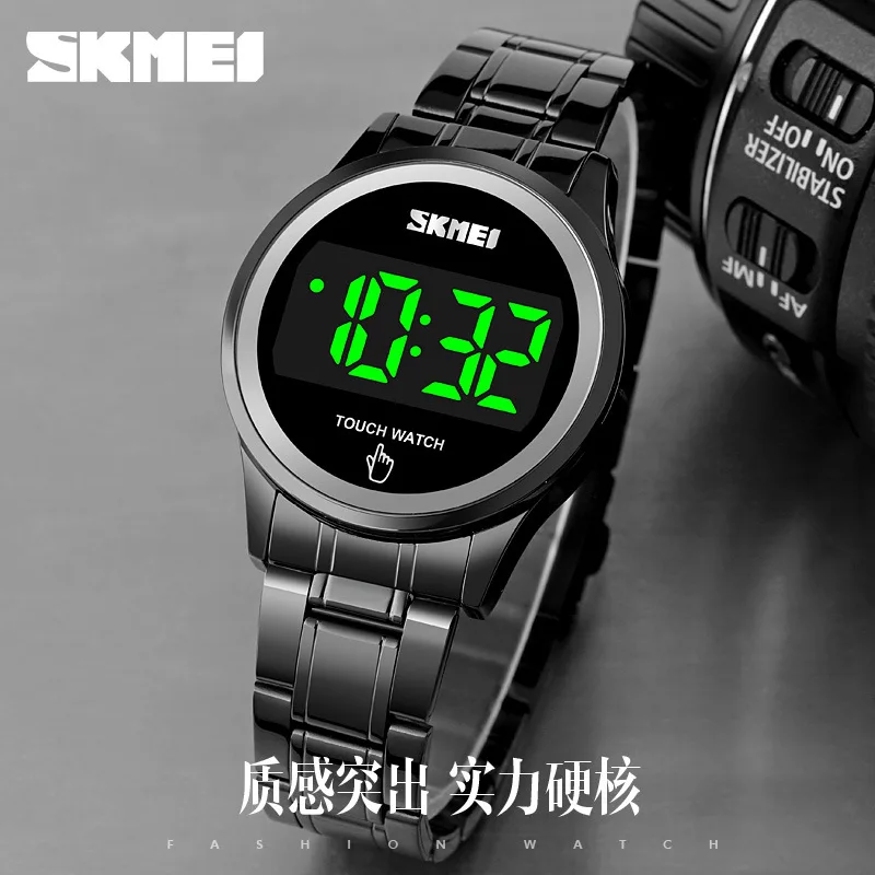 Skmei موضة ساعة بشاشة تعمل باللمس Skmei جديد مستدير طالب مقاوم للماء موضة Led الصلب حزام ساعة الزوجين