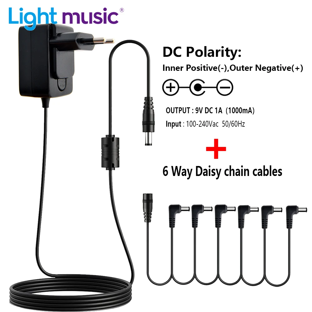 Guitar Pedal Power Adapter Supply 9V DC 1A Low Noise Magnetic Ring US EU UK AU Plug 3 way 4 way 5 way 6 way 8 way Cables