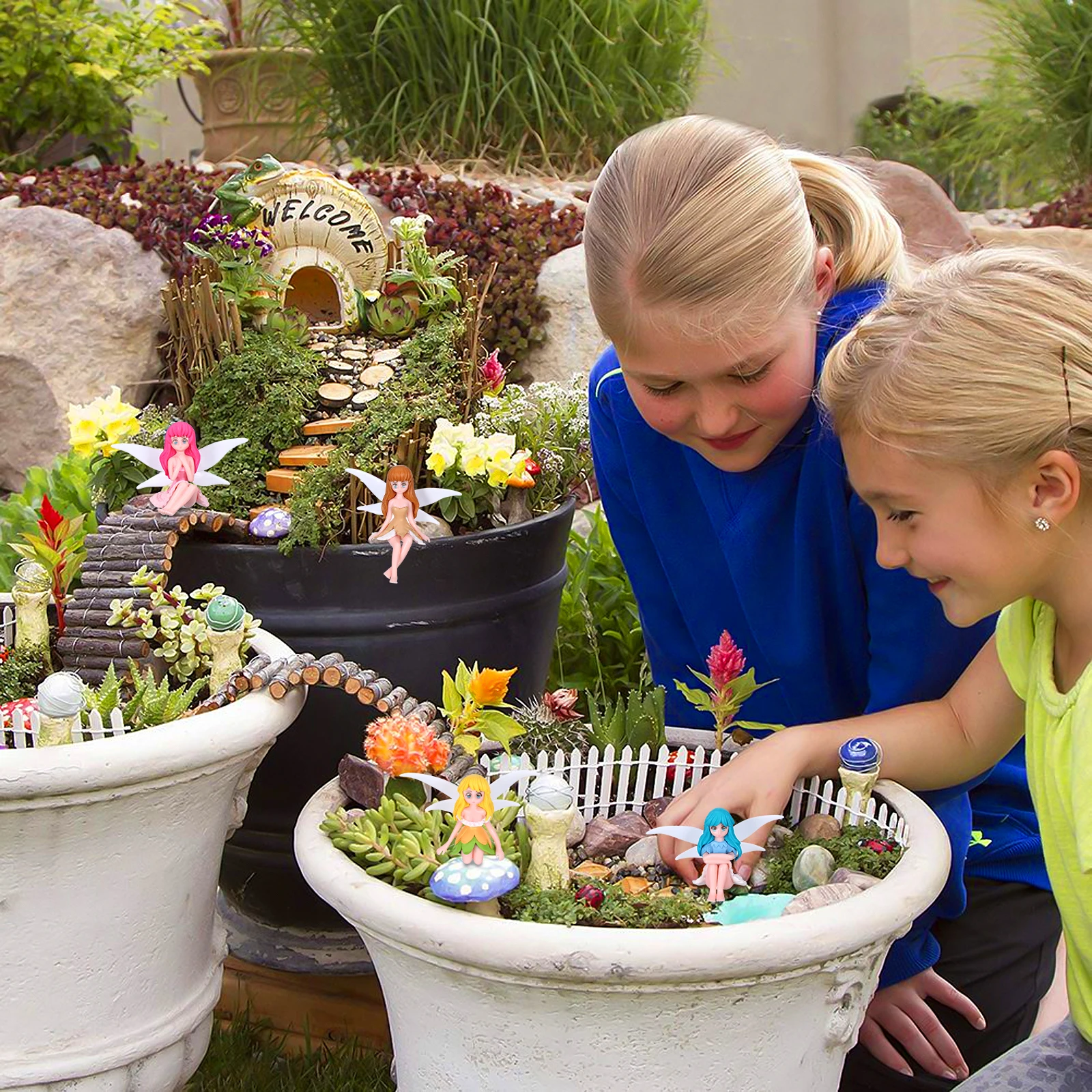 

4Pcs Moss Micro Landscape Decorations Miniature Flower Fairy Ornaments Home Garden Desktop Decor Gifts for Family Friends