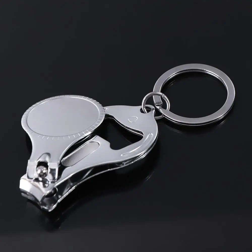 3 in 1 Nail Clippers Keychain Toenail Pedicure Round Shape Bottle Opener Kering Metal Foldable Design Nail Cutter Bottle Opener