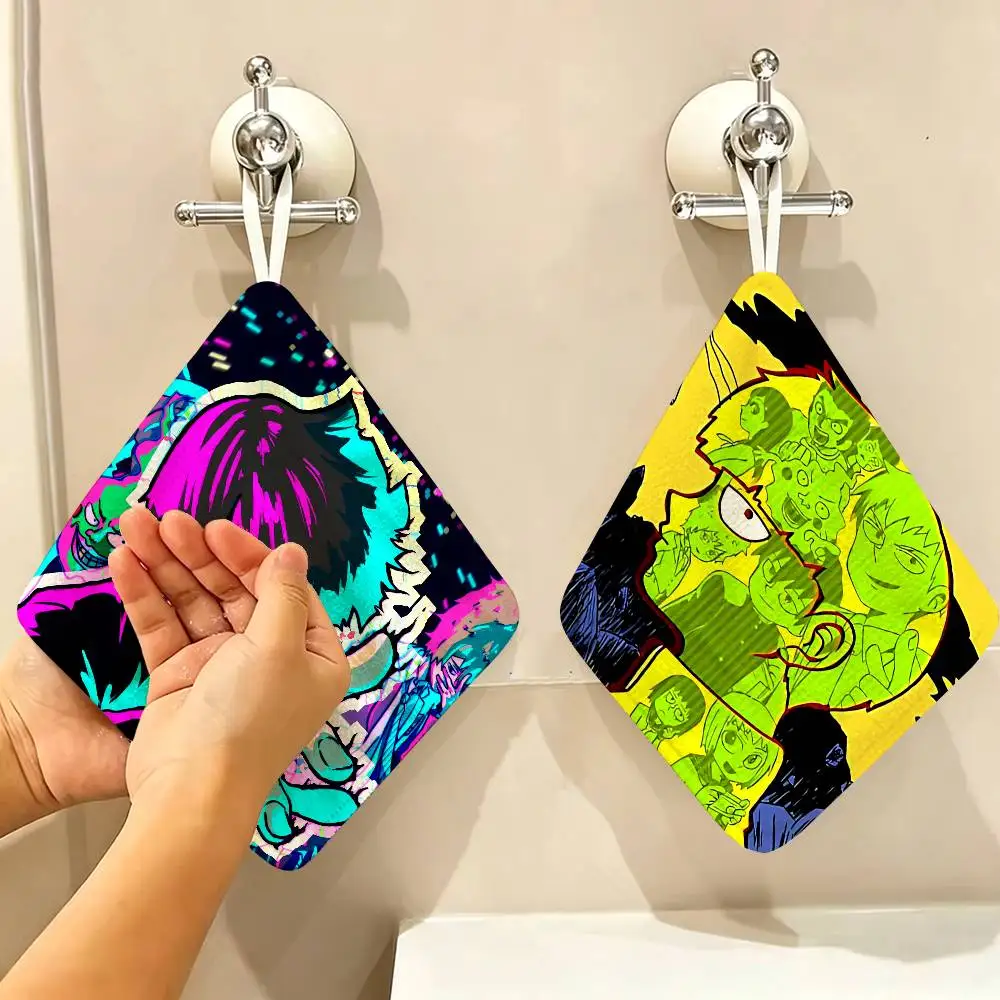 Japan Anime Mob Psycho 100 Household Hanging Towel, Polyester Cotton Hand Wiping Towel, Sturdy for Bathroom Bedroom