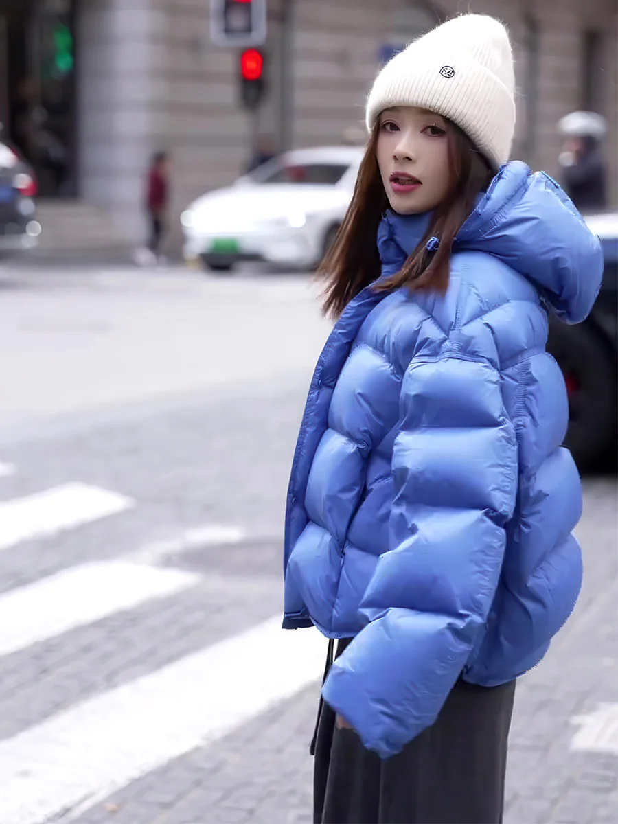 Or Puffer Jaet Abrigo informal con capucha para mujer, plumón de pan blanco, ropa de abrigo cálida, abrigo de ocio Ci azul