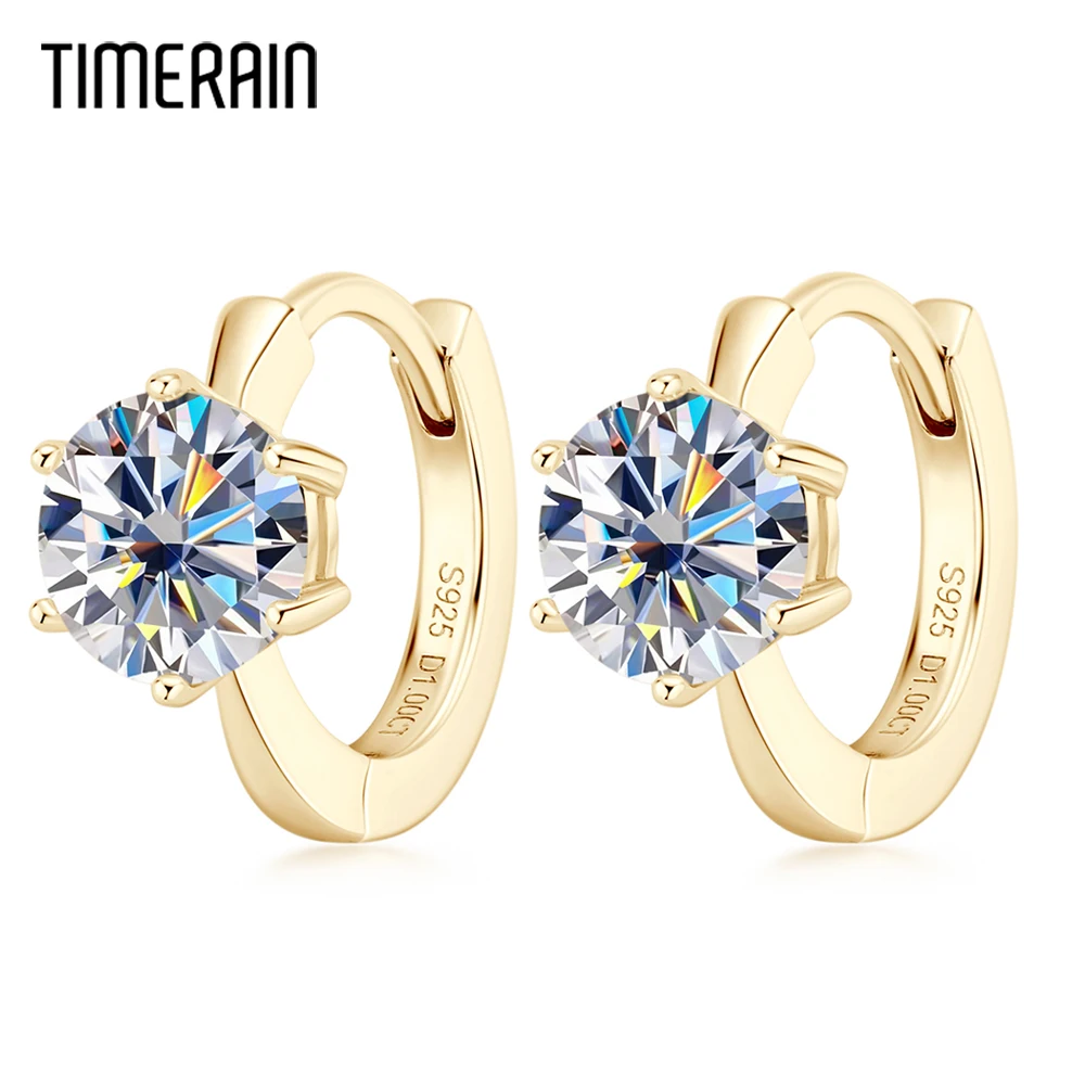 

Timerain Moissanite Solitaire Hoop Earrings 925 Silver Six Claw 1.0ct Diamond Stud Earring Wedding Engagement Jewelry Girl Gift