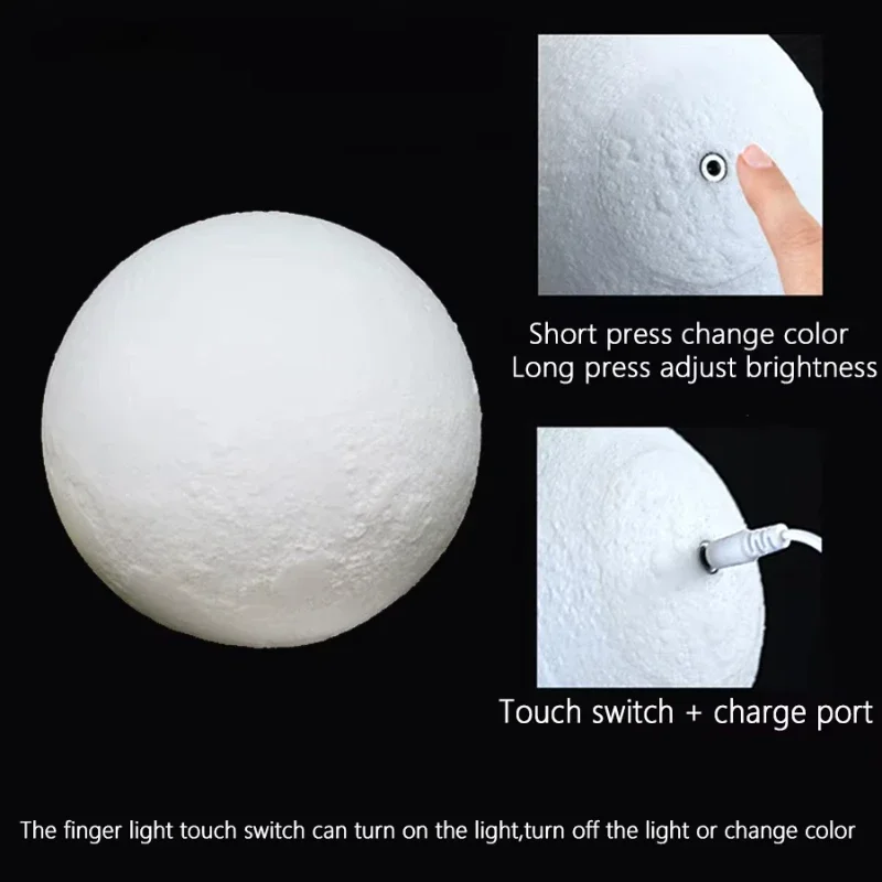 Touch Night Lamps Home Decor Creative Gift USB LED Night Light 20CM 3D Printed Star Moon Lights Colorful Rechargeable image 3