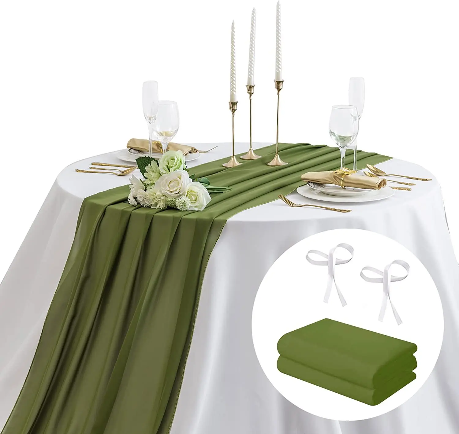 27.5x118 Polegada verde oliva chiffon gaze corredor de mesa mesa de casamento correndo chá de bebê rústico puro decoração de mesa de jantar