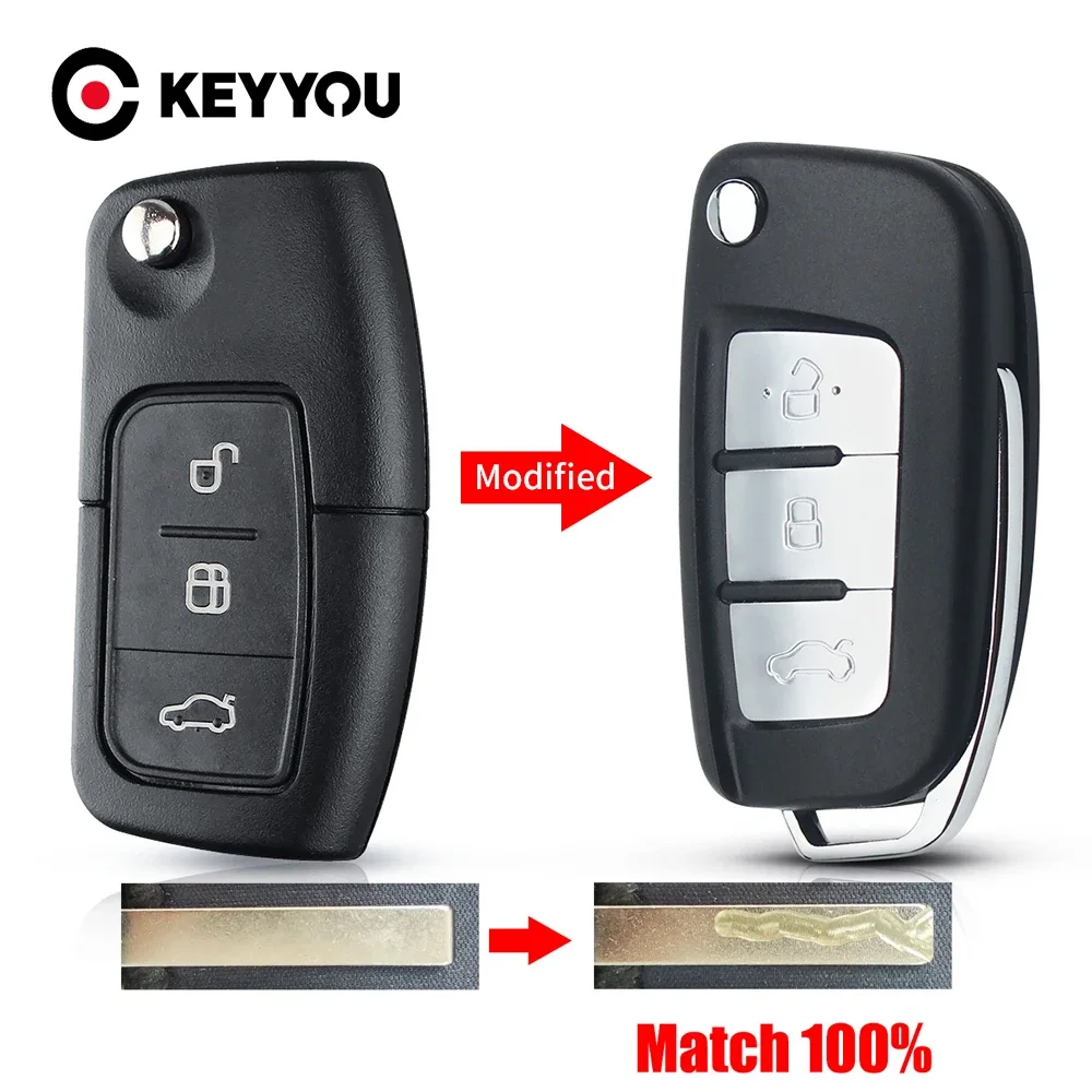 

KEYYOU With CNC Cutting Service 433Mhz ID60/63 Chip Car Remote Key for Ford Fusion Focus Mondeo Fiesta Galaxy Vehicle Flip Key