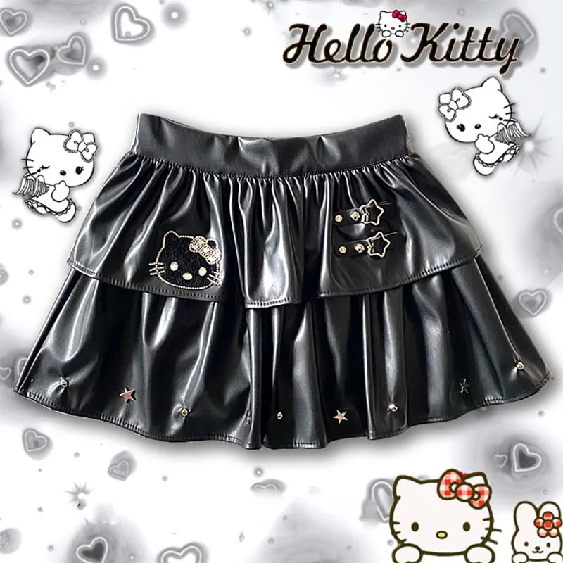 Sanrio Short Skirt Hello Kitty Kawaii Y2K Hottie Skirt Cake Skin Skirt Anime Fashion Autumn Skirt Sweet Girls Birthday Gifts