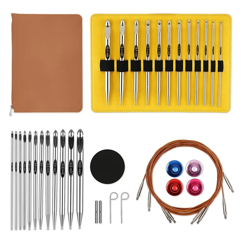 

Tunisian Crochet Hooks Set With Cable 6-Inch Aluminum Interchangeable Crochet Hooks Set 3Mm-10Mm Long Crochet Hooks