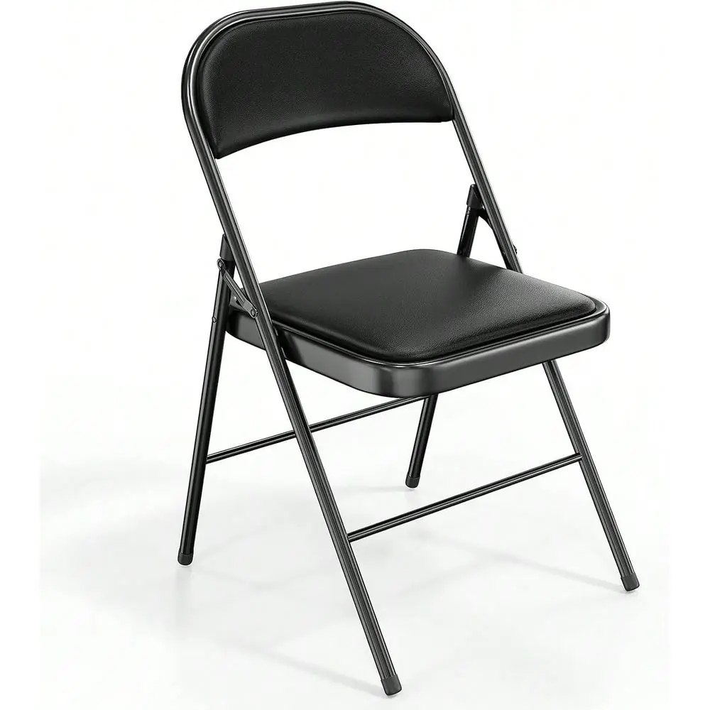 

1 Pack Folding Chairs With Padded Seats, Metal Frame With Pu Leather Back, Capacity 350 Lbs, Set Of 1, Black