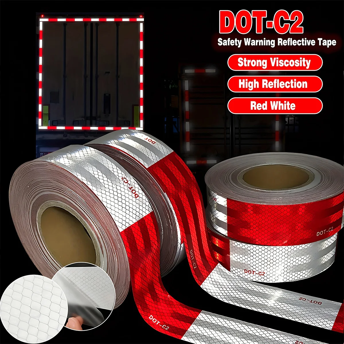Reflective Safety Tape DOT-C2 Waterproof Adhesive Conspicuity Tape for Trailer, Outdoor, Cars, Trucks